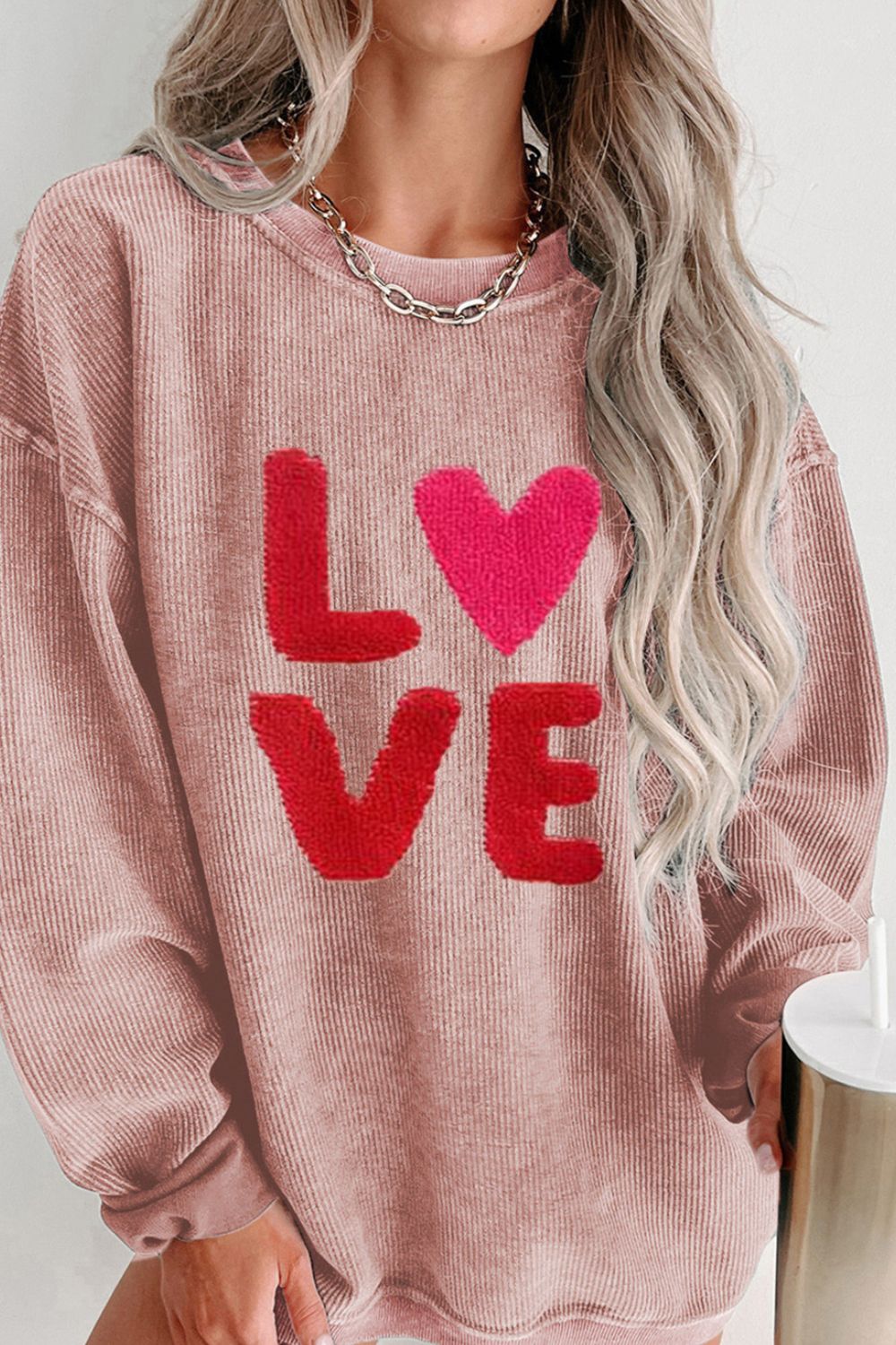 Women Valentine’s Day LOVE Round Neck Long Sleeve Sweatshirt NicholesGifts