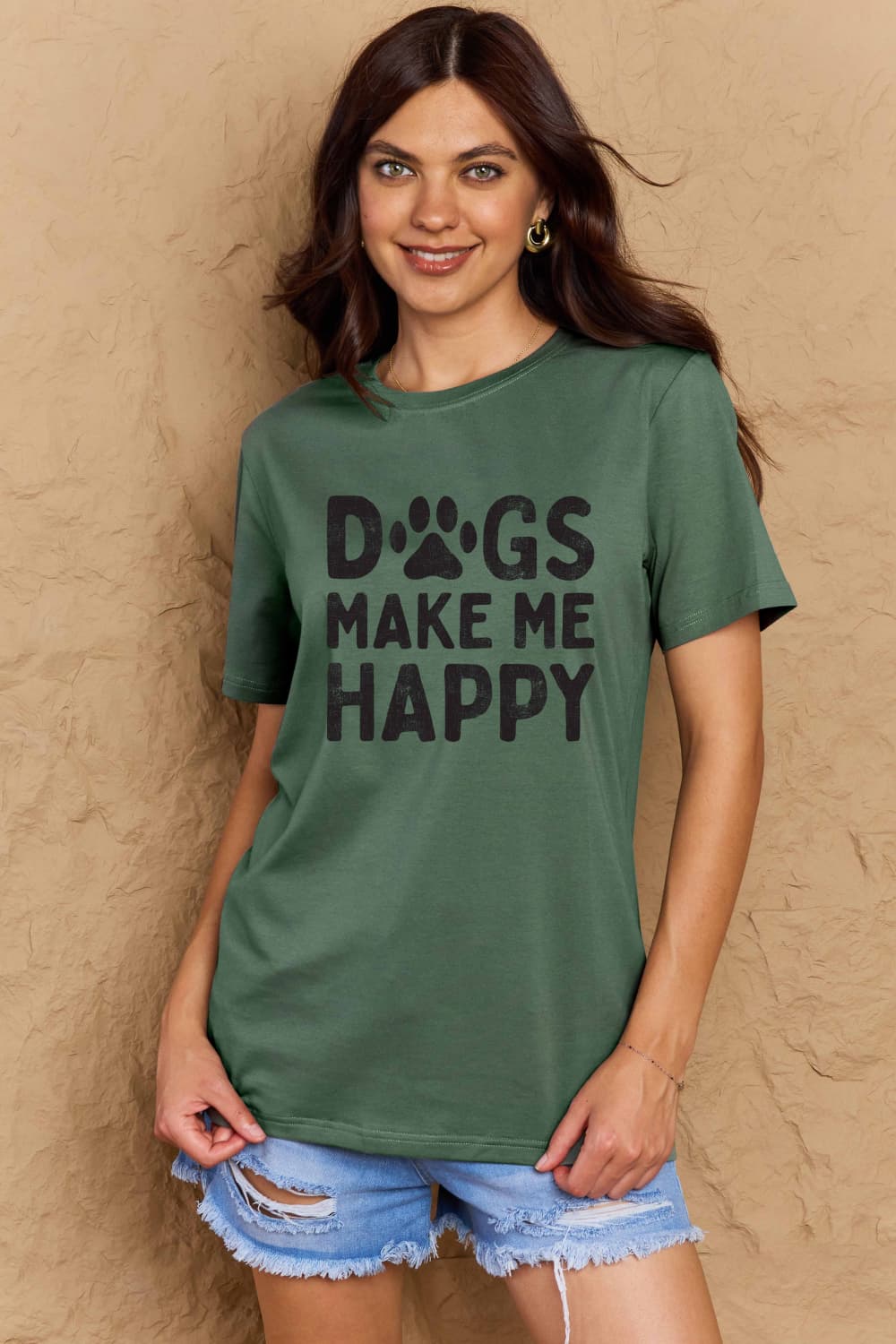 Simply Love Full Size DOGS MAKE ME HAPPY Graphic Cotton T-Shirt nicholesgifts