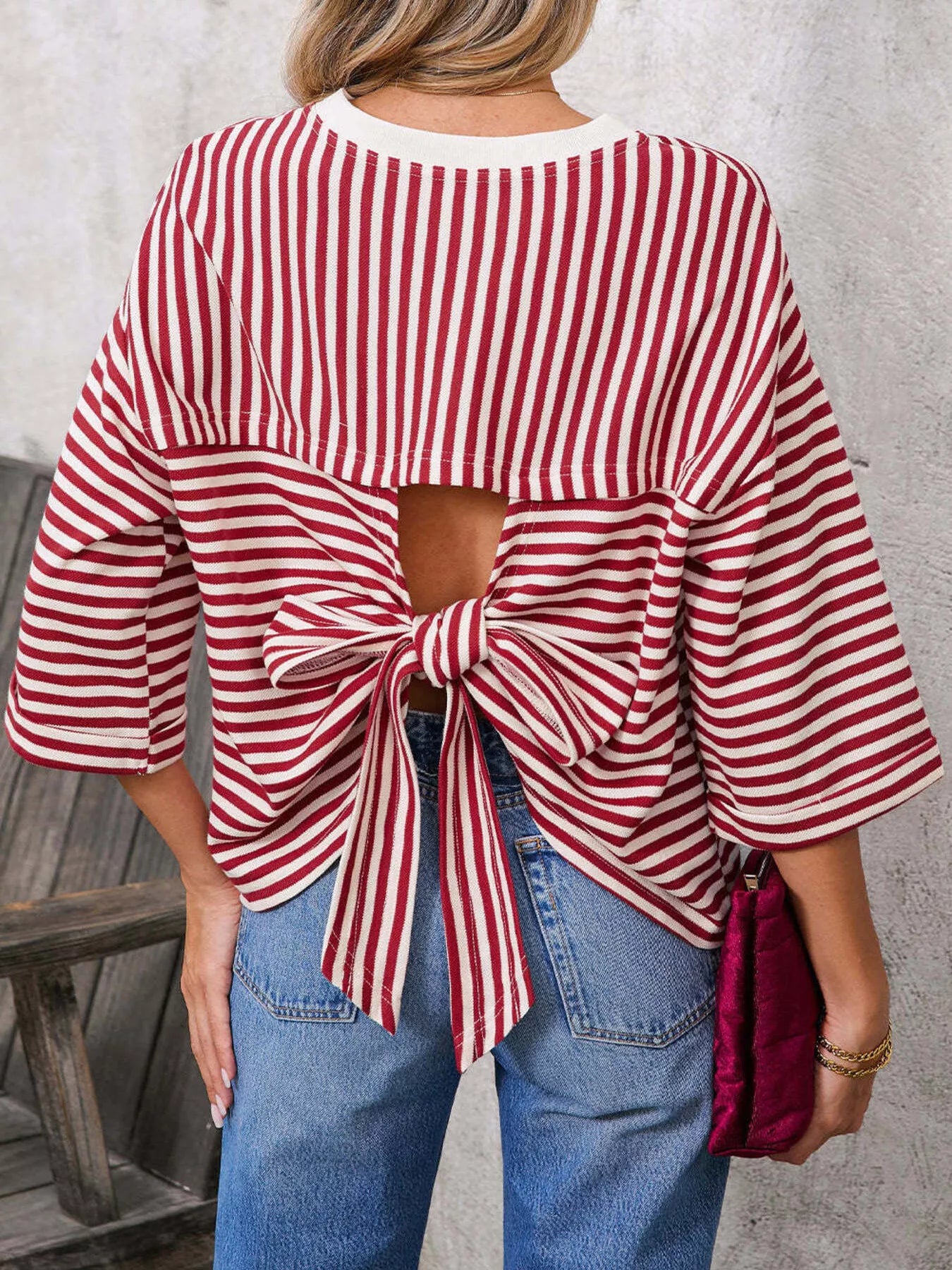 Striped Back Bow Tie T-Shirt nicholesgifts