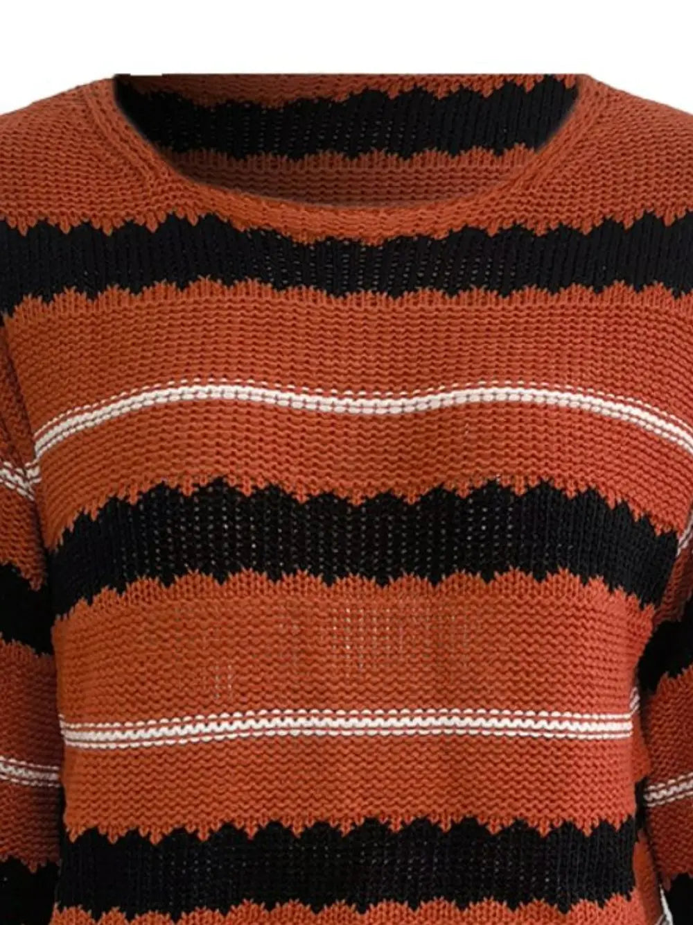 Striped Round Neck Long Sleeve Sweater Trendsi