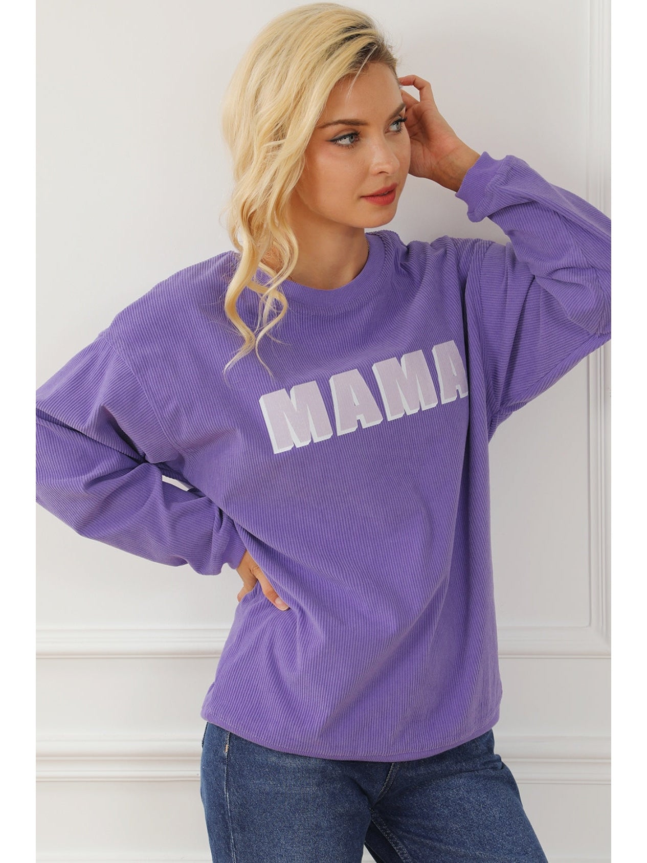 Women Mama Round Neck Drop Shoulder Sweatshirt nicholesgifts