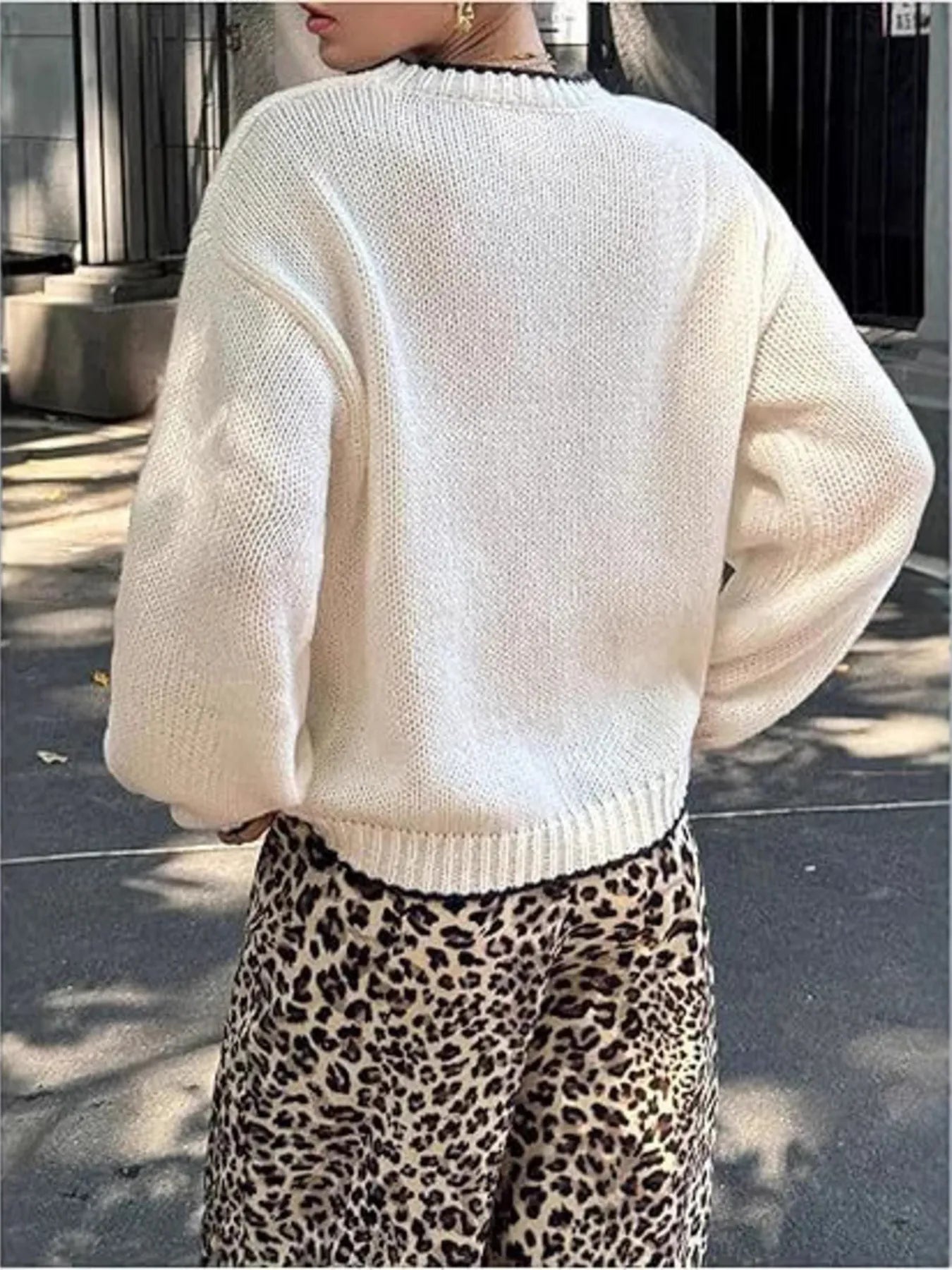 Full Size Lobster Contrast Trim Round Neck Sweater Plus Size Trendsi