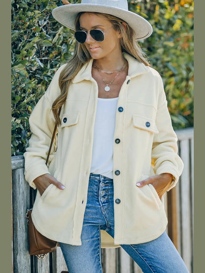 Button Up Collared Neck Long Sleeve Jacket nicholesgifts
