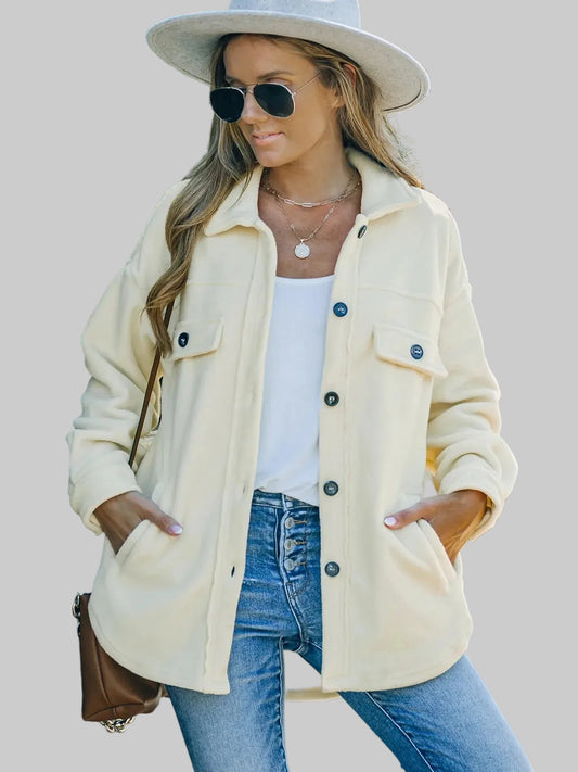 Button Up Collared Neck Long Sleeve Jacket nicholesgifts