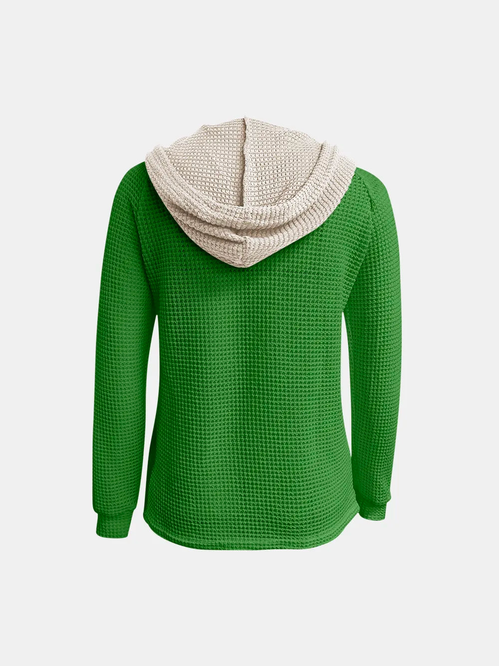 Full Size Waffle-Knit Contrast Long Sleeve Hoodie Trendsi