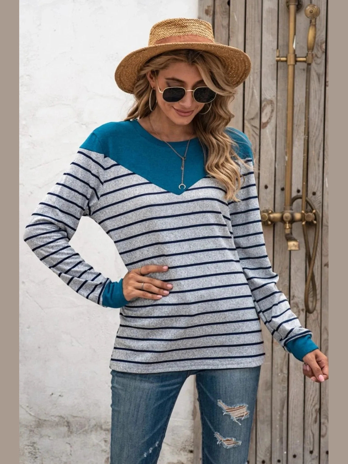 Striped Round Neck Long Sleeve T-Shirt NicholesGifts