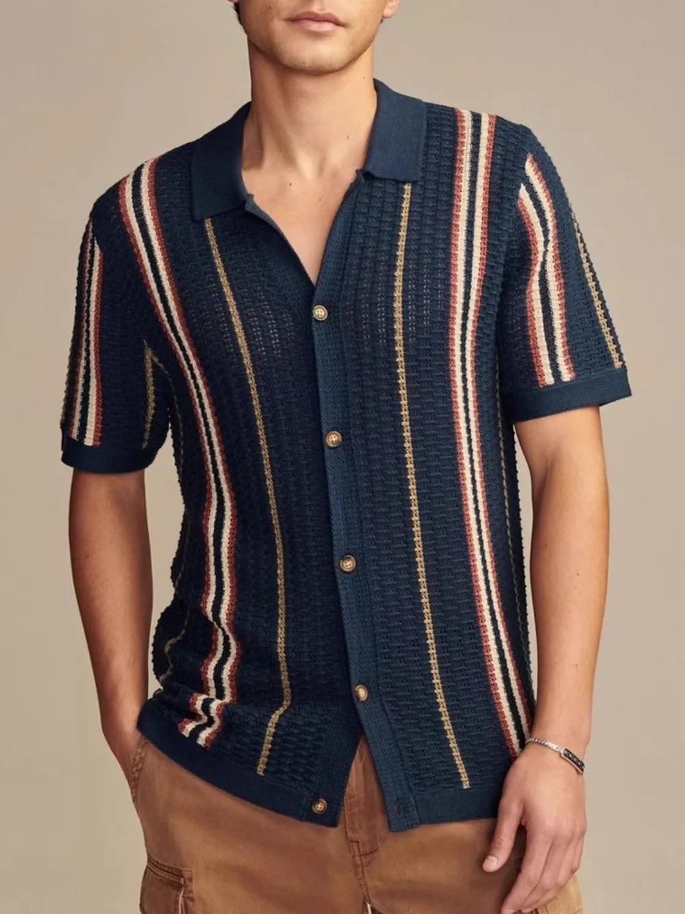 Men's Plus Size Striped Collared Neck Short Sleeve Shirt NicholesGifts