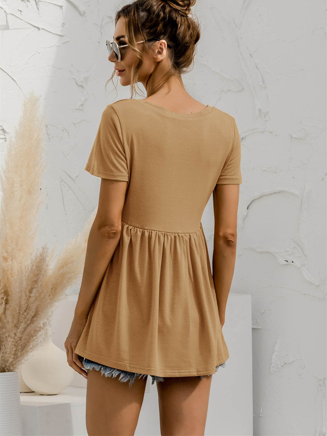 V-Neck Short Sleeve Babydoll Top NicholesGifts