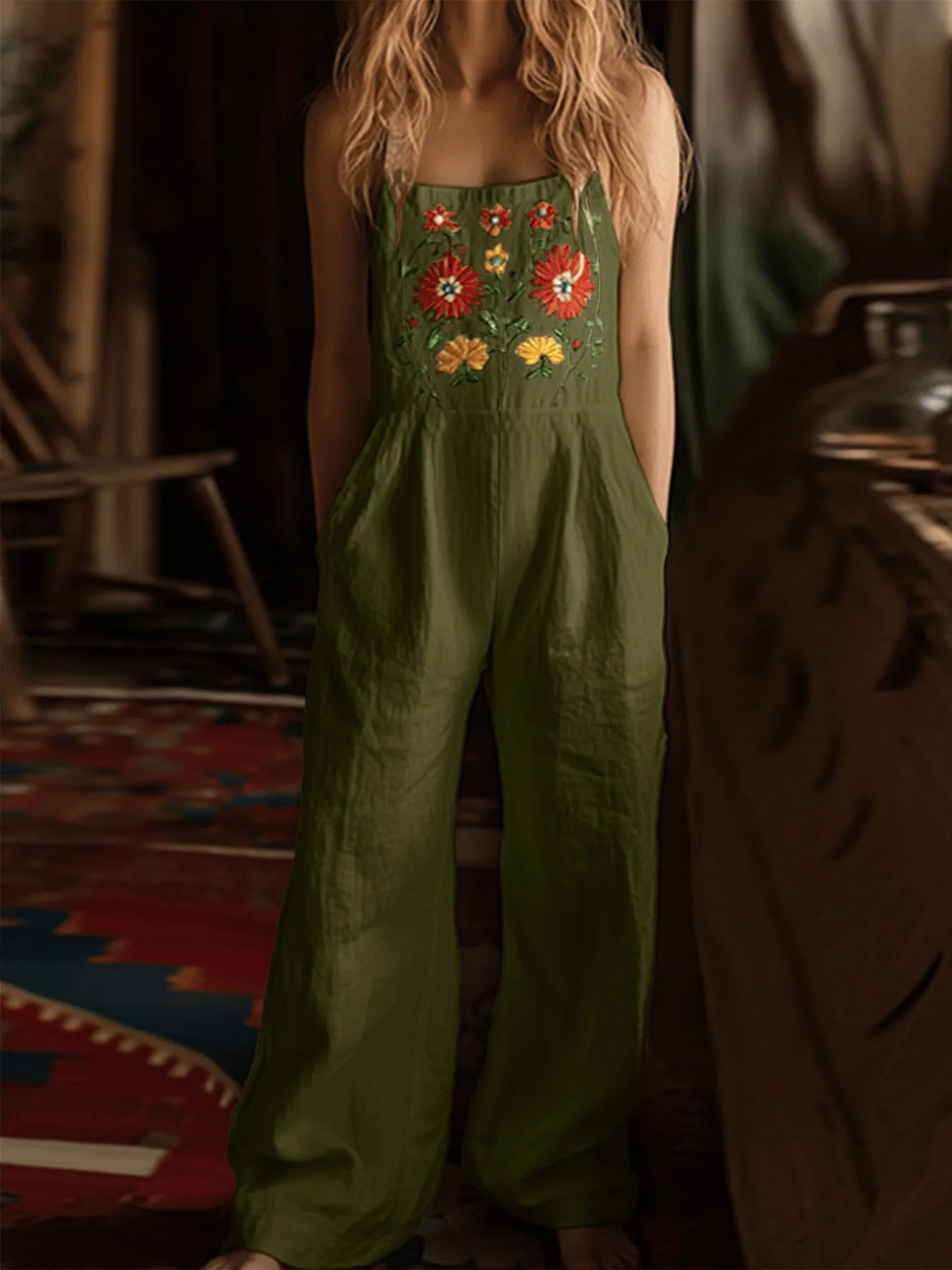 Floral Embroidered Wide Leg Jumpsuit nicholesgifts