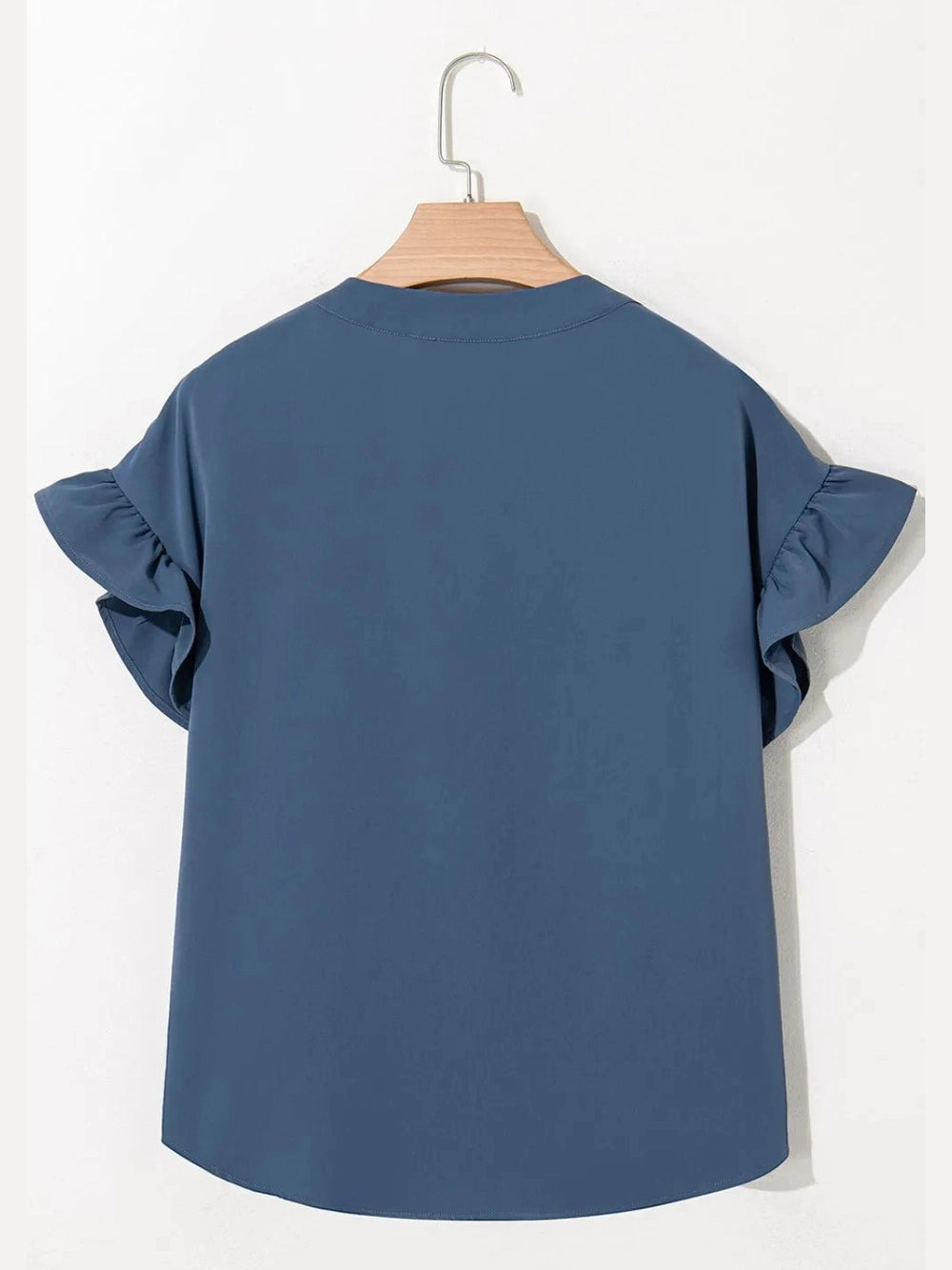 Ruffled Ruched Short Sleeve Button Down Shirt