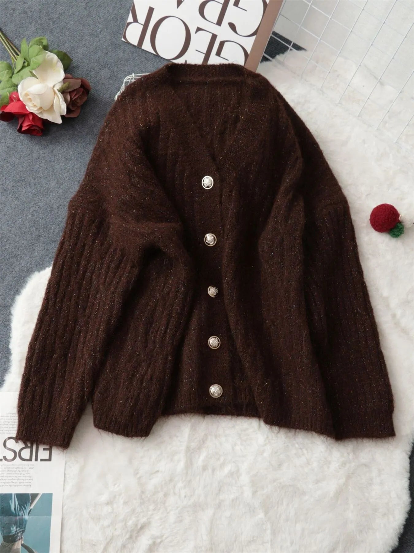 Cable Knit Button-Up Cardigan