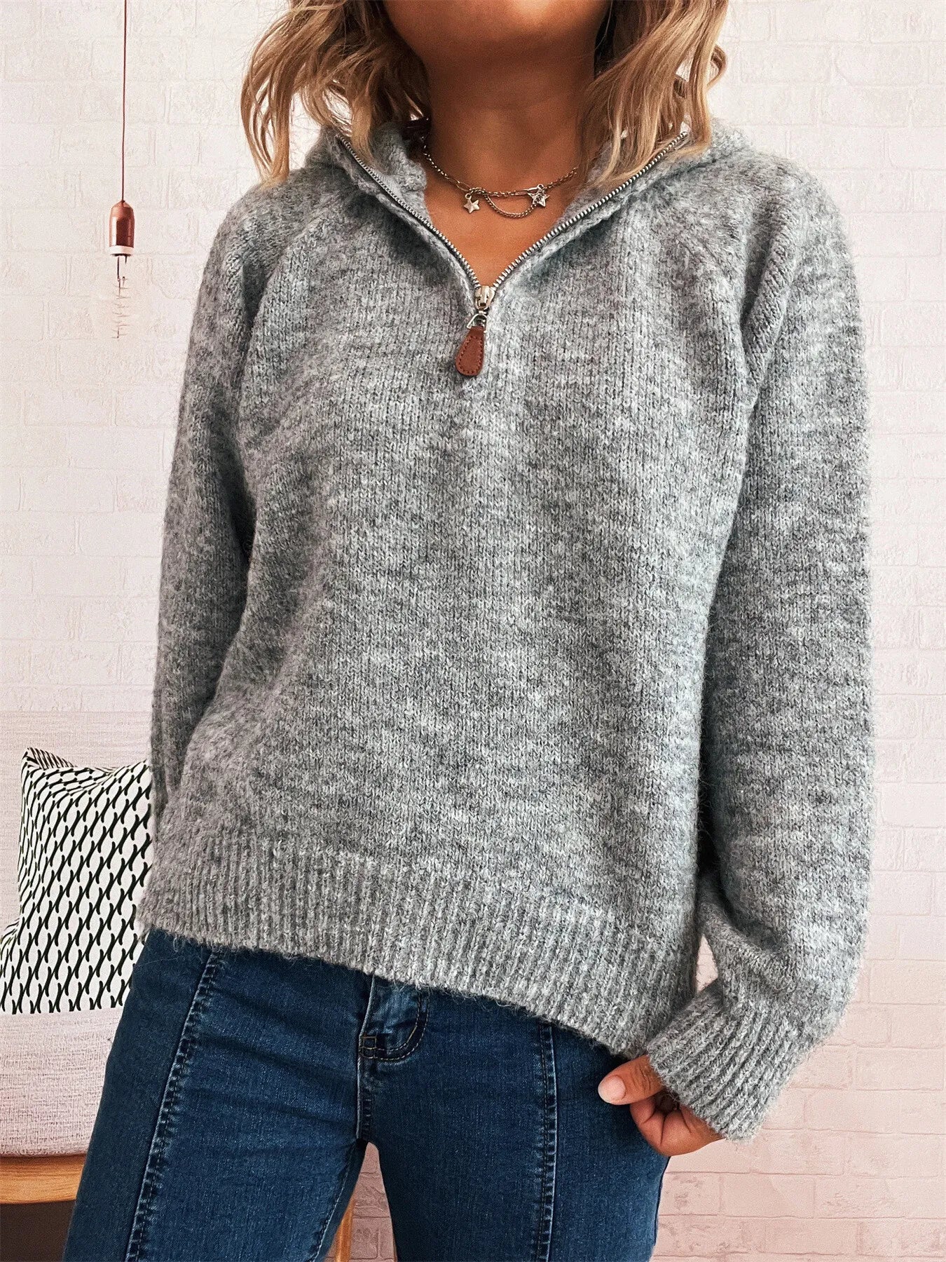 Quarter Zip Ribbed Hem Sweater
