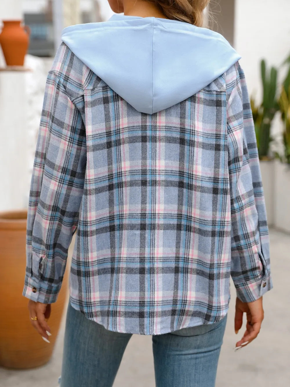 Plaid Long Sleeve Hooded Jacket nicholesgifts
