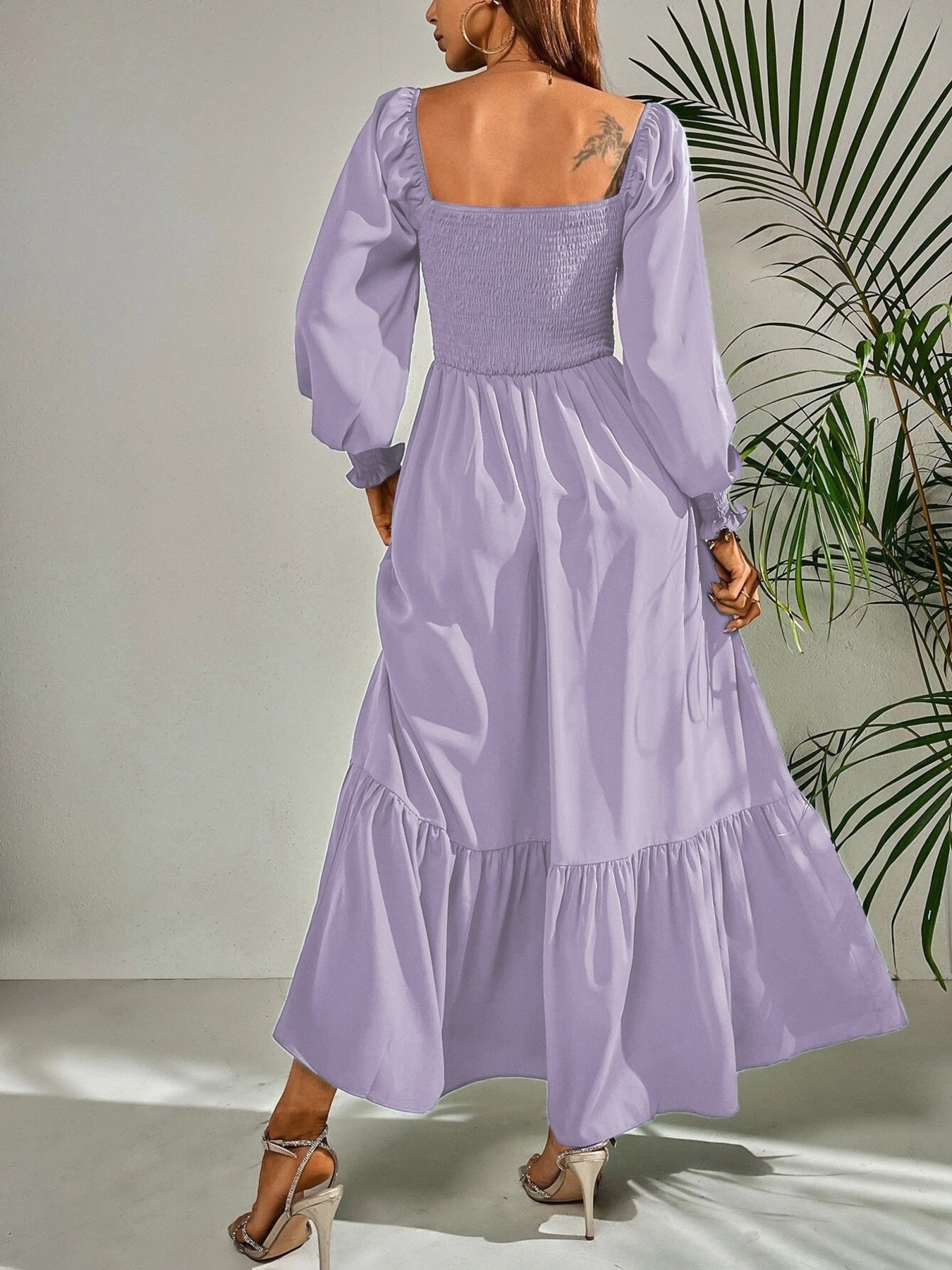 Smocked Long Sleeve Midi Dress nicholesgifts