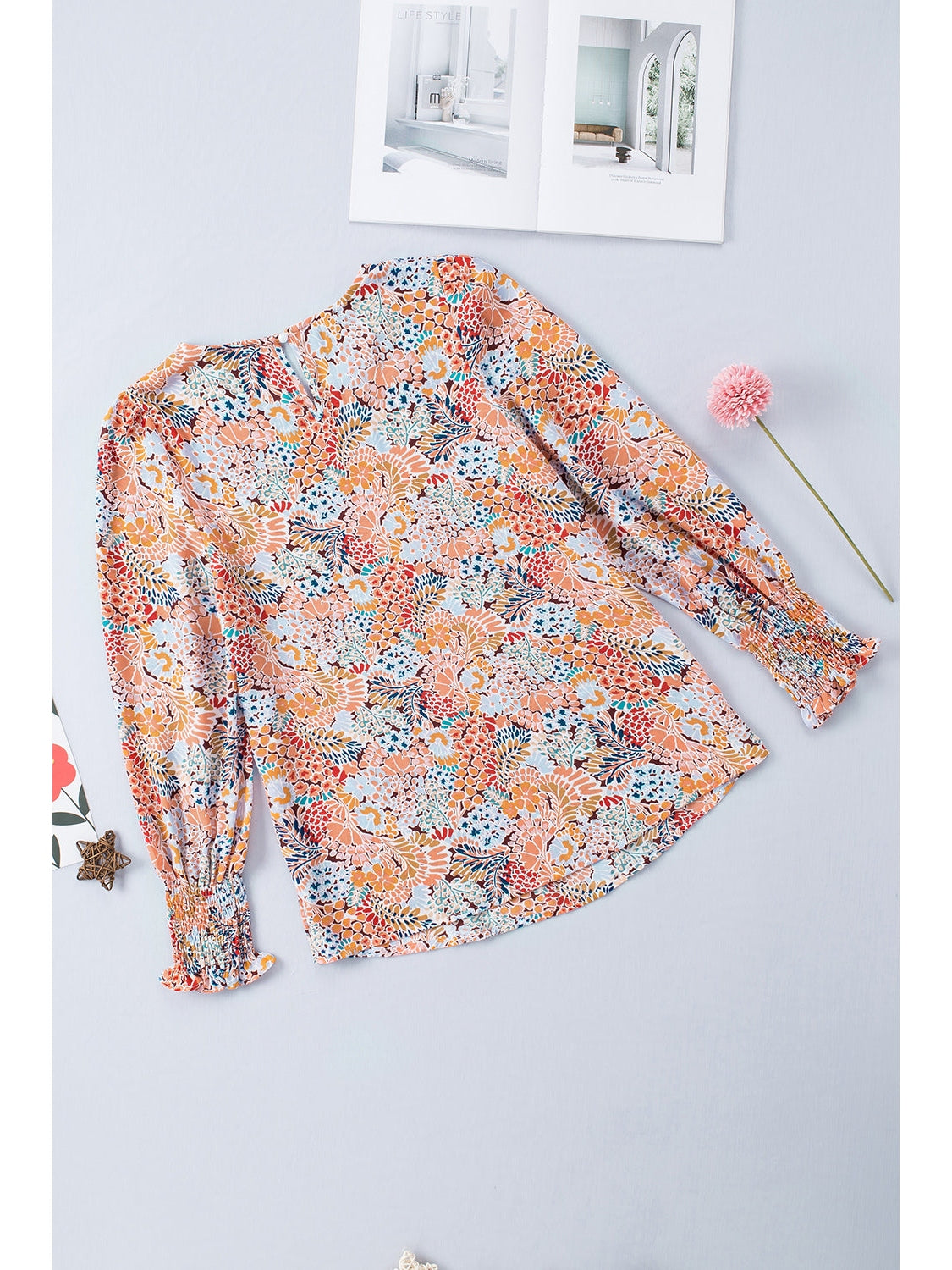 Women Floral Print Long Puff Sleeve Blouse nicholesgifts