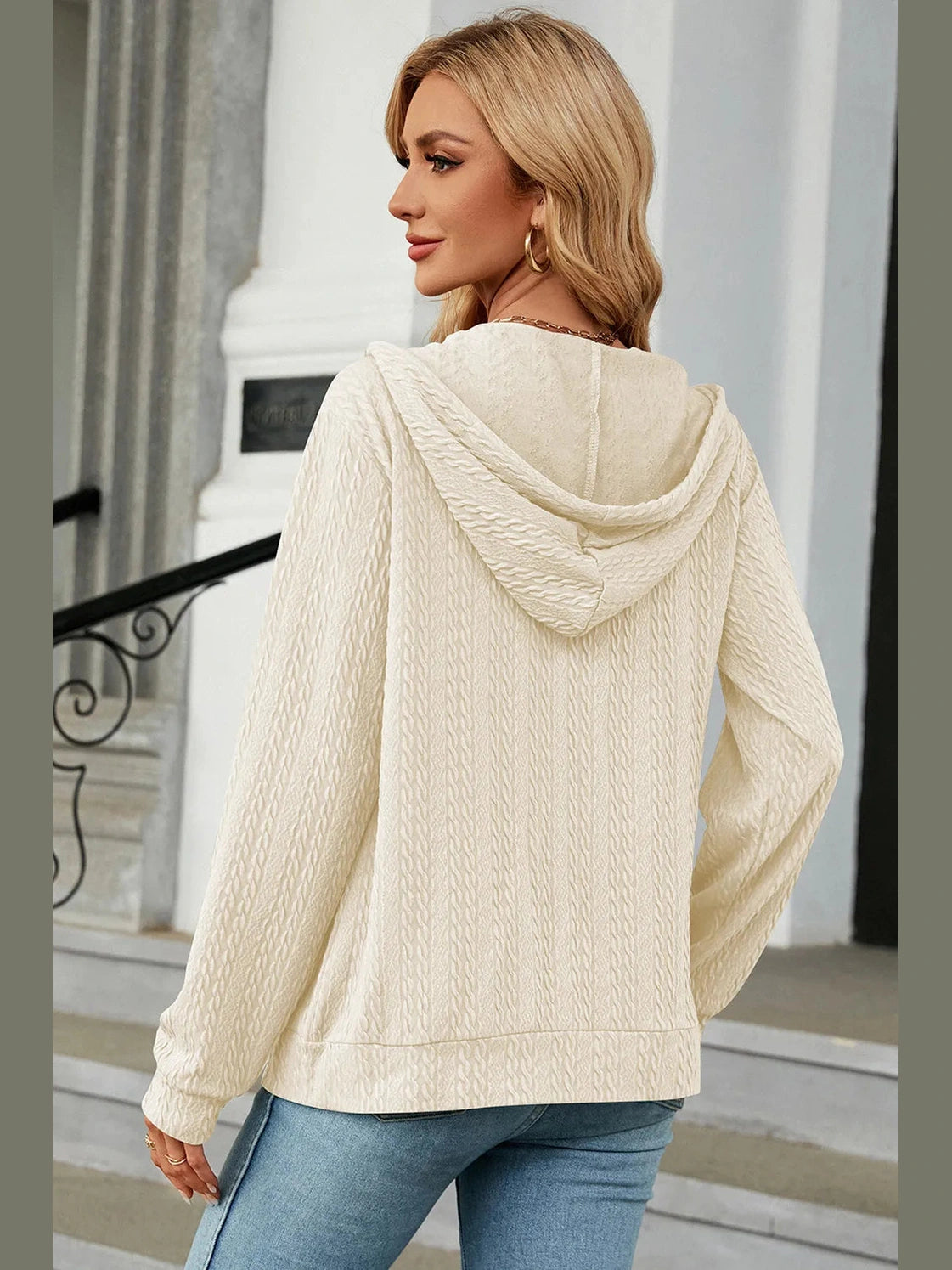 Drawstring Zip Up Long Sleeve Hoodie Trendsi