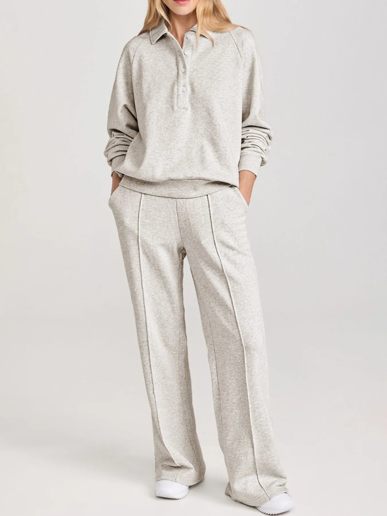 Collared Sweatshirt and High Waist Pants Active Set nicholesgifts
