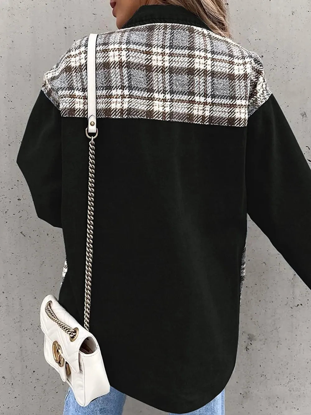 Plaid Button Up Dropped Shoulder Jacket nicholesgifts