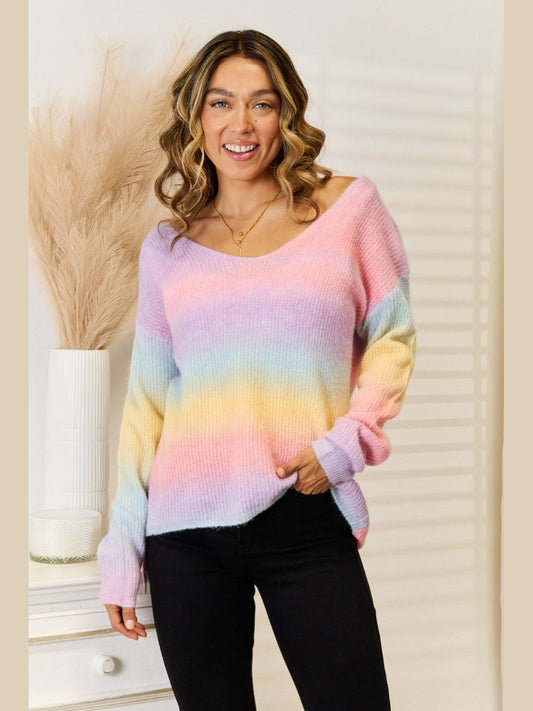 Angel Wings Gradient V-Neck Sweater Trendsi