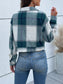 Women Perfee Plaid Button Up Drop Shoulder Cropped Jacket nicholesgifts