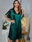 Satin Flutter Sleeve Side Slit V-Neck Night Dress nicholesgifts