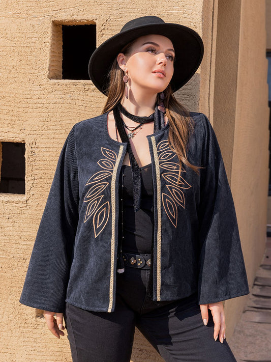 Plus Size Embroidered Open Front Jacket NicholesGifts