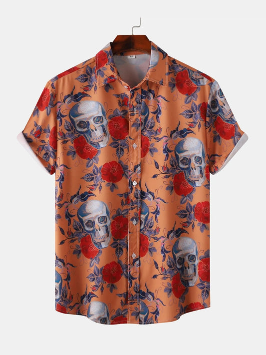Men's Full Size Printed Short Sleeve Casual Shirt Plus Size Trendsi