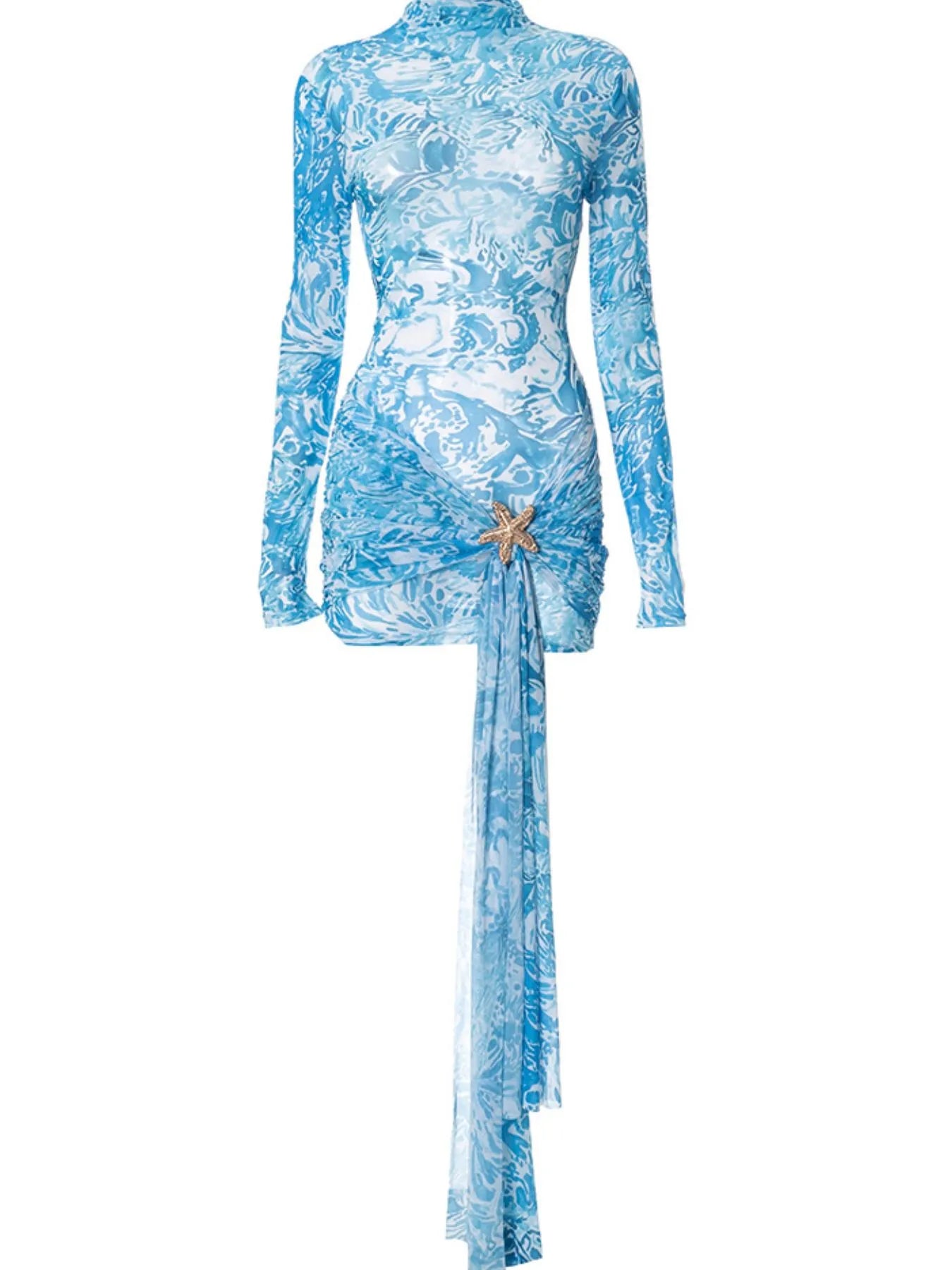 Printed Mock Neck Long Sleeve Mini Dress NicholesGifts