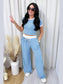 Contrast Trim Round Neck Top and Pants Set nicholesgifts
