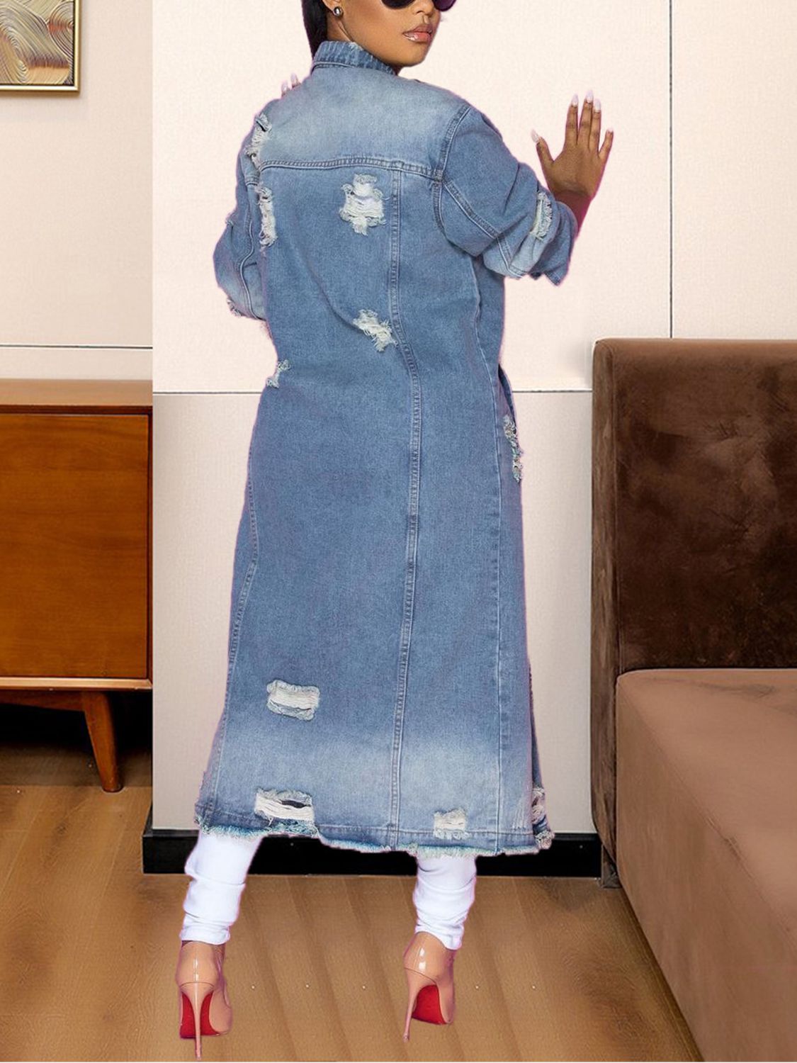 Long Sleeve Raw Hem Denim Jacket nicholesgifts