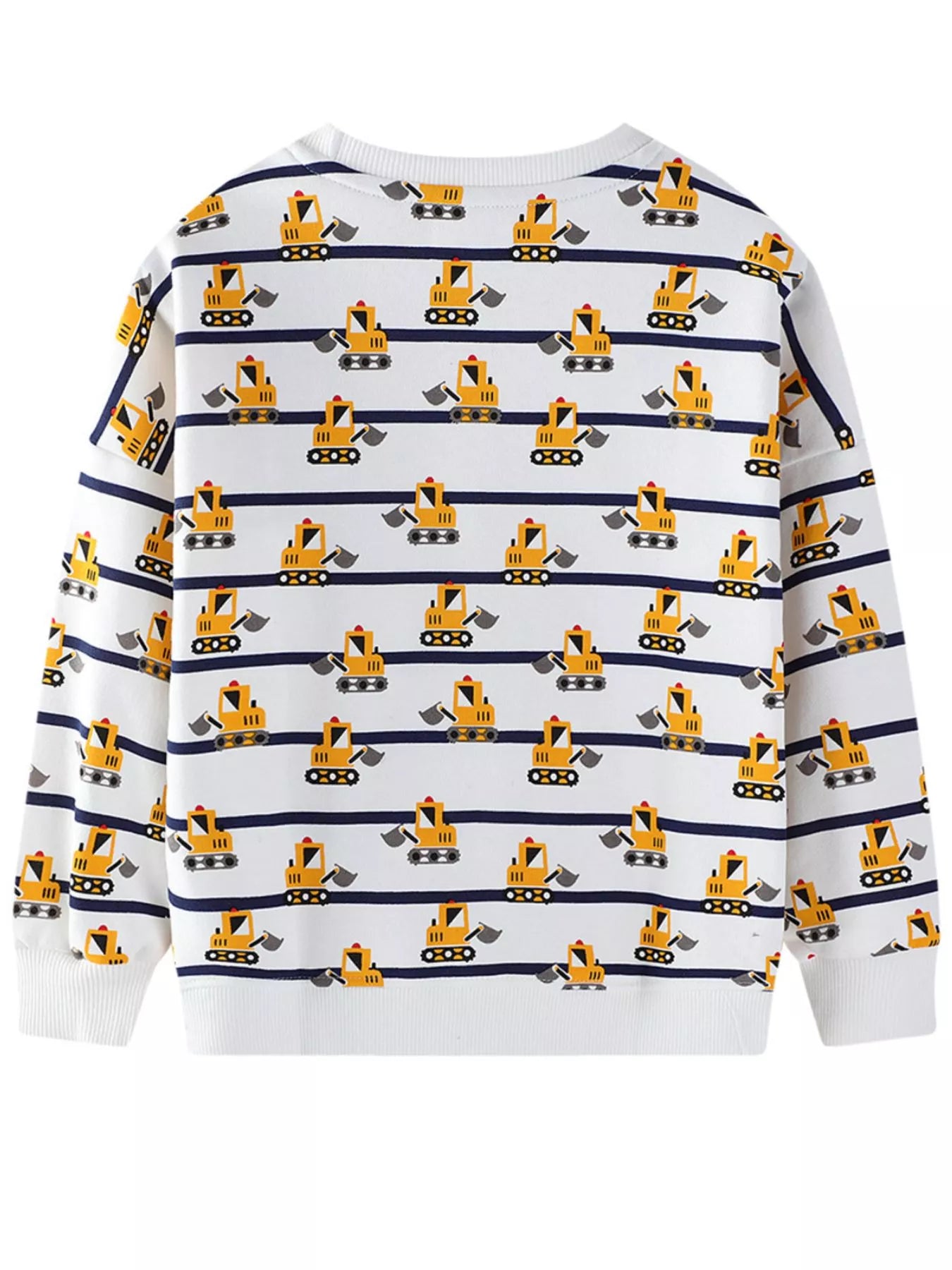 Children's Excavator Print Striped Crew Neck Sweatshirt Trendsi
