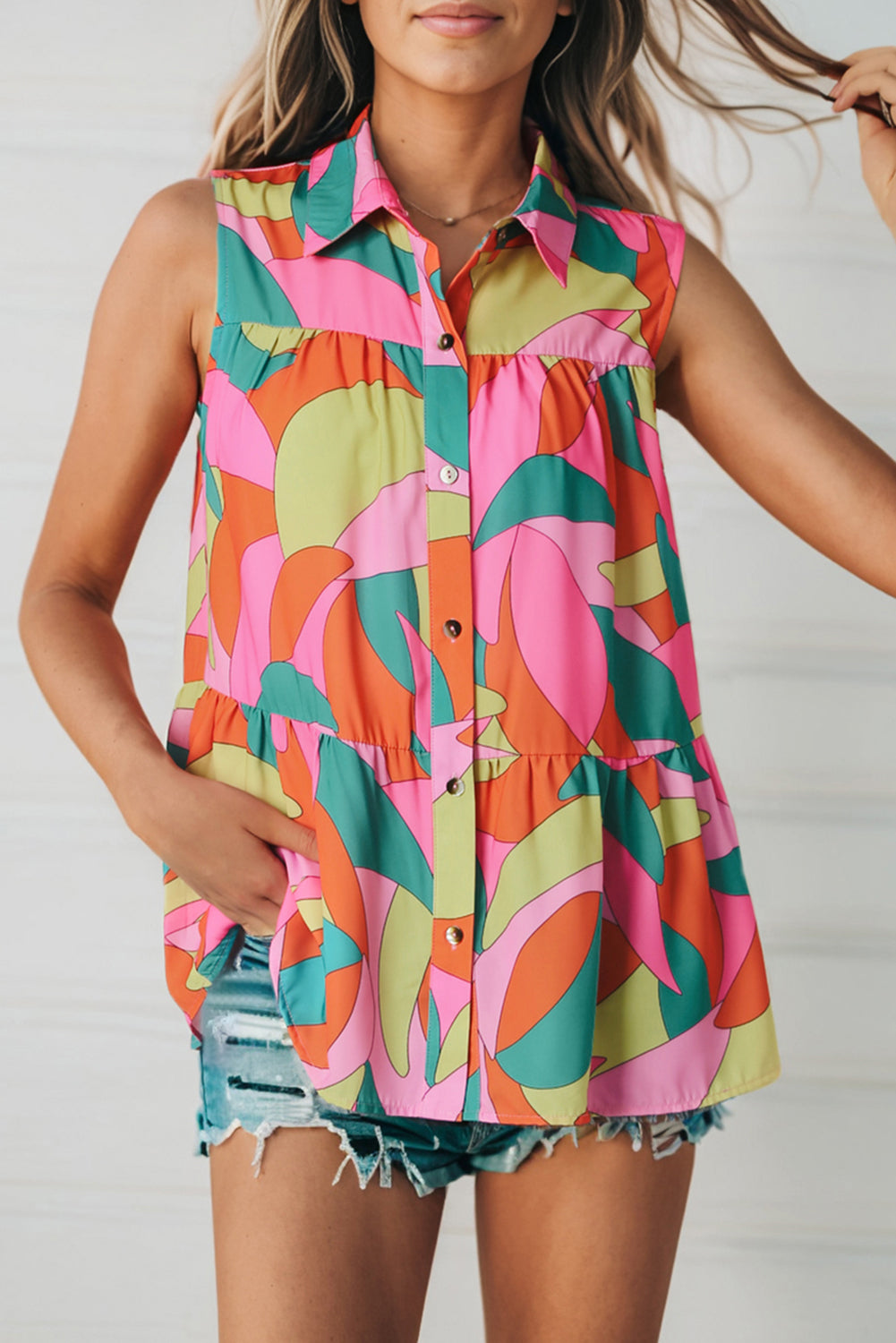 Multicolored Sleeveless Longline Shirt nicholesgifts