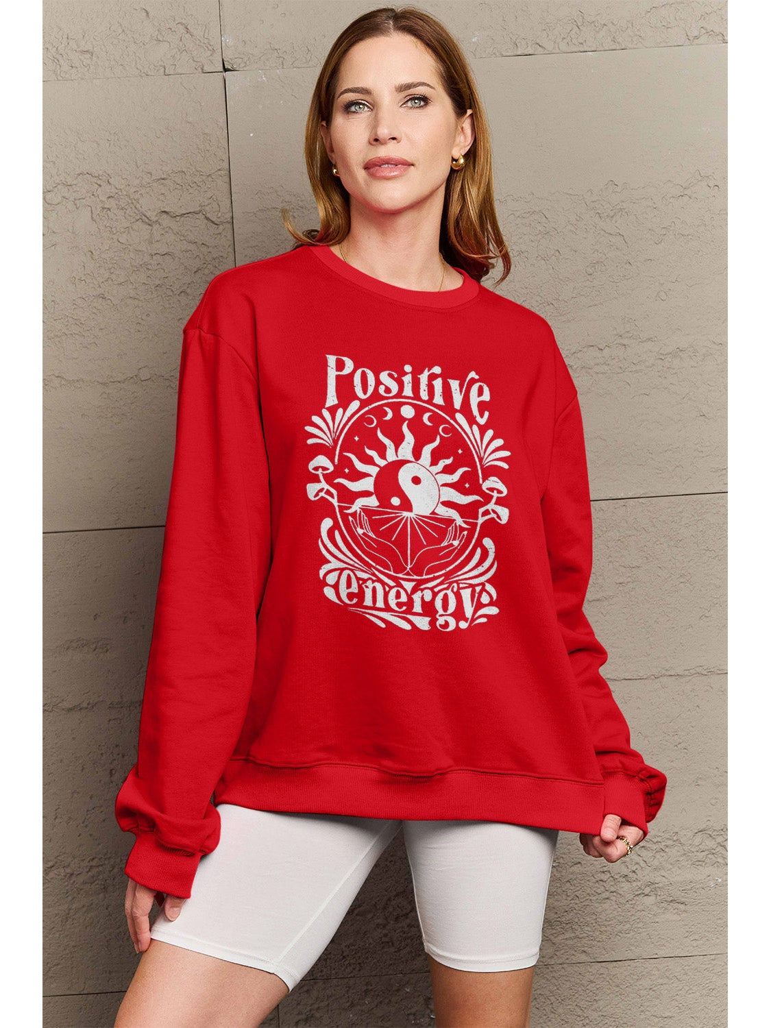 Simply Love Full Size POSITIVE ENERGY Graphic Sweatshirt NicholesGifts