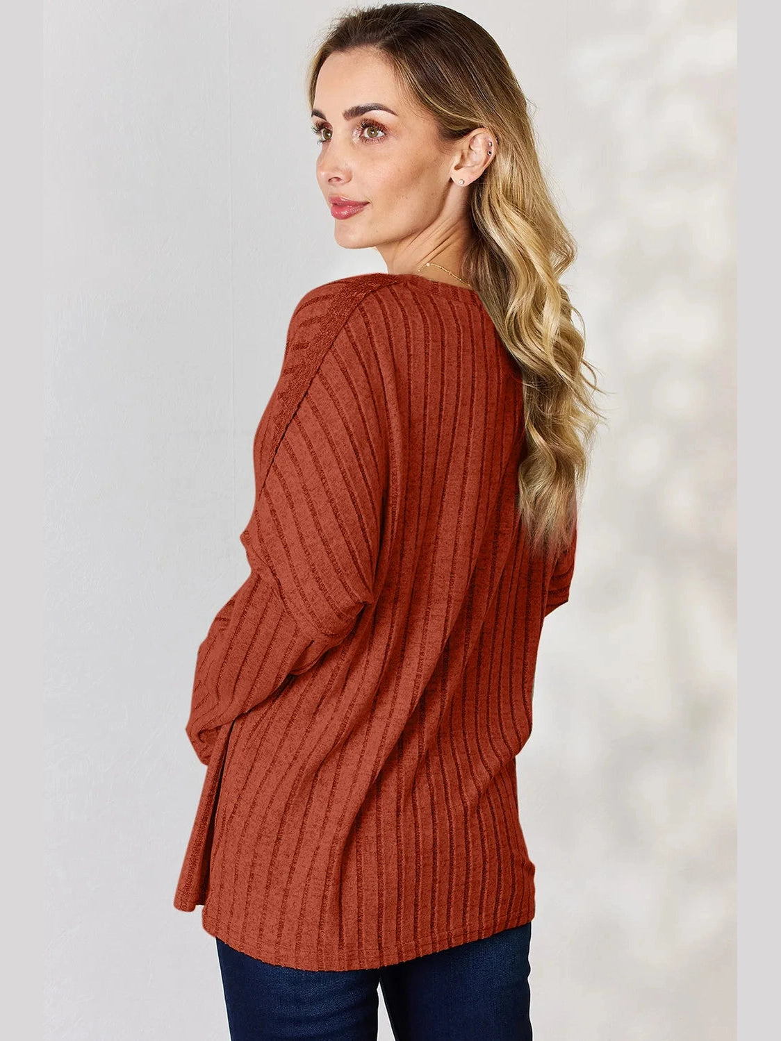 Basic Bae Full Size Ribbed Half Button Long Sleeve T-Shirt nicholesgifts