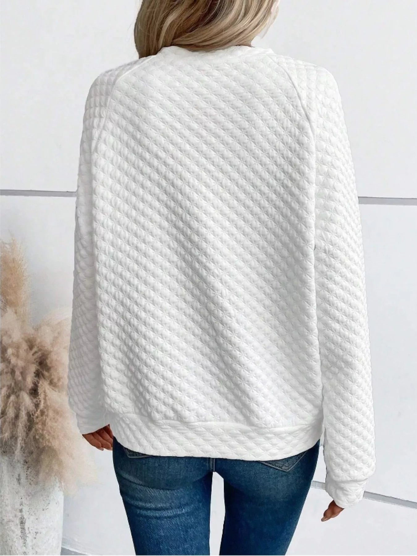 Notched Raglan Sleeve Sweatshirt Trendsi
