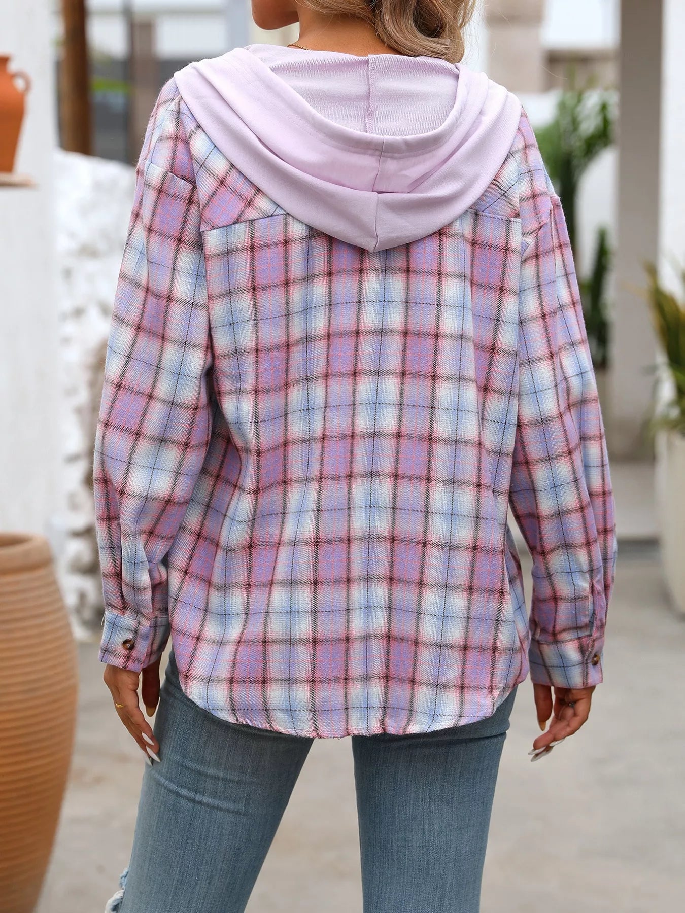 Plaid Button-Up Hooded Shirt NicholesGifts