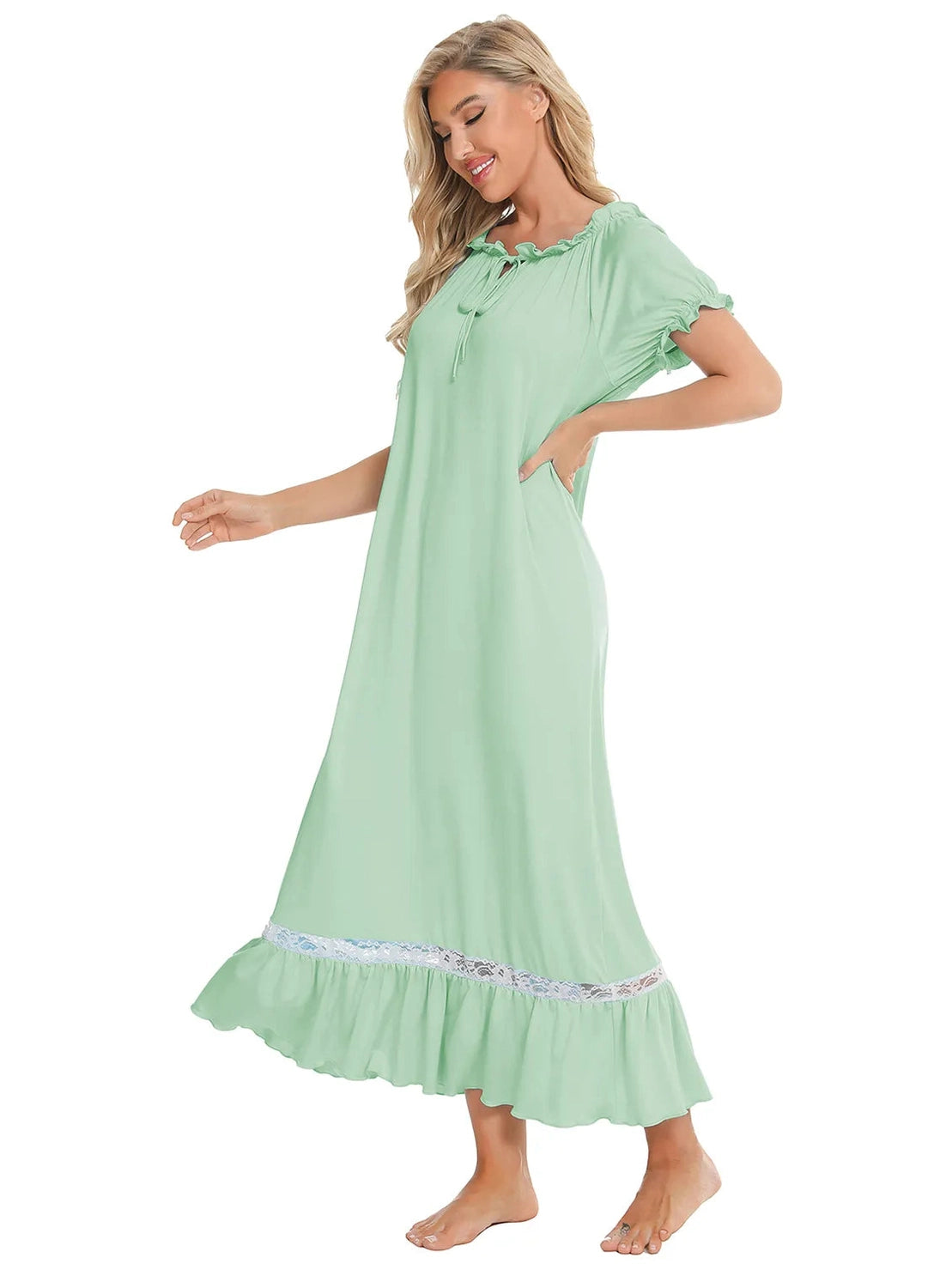 Lace Detail Short Sleeve Lounge Dress nicholesgifts