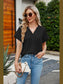 Notched Neck Cuffed Sleeve Shirt nicholesgifts