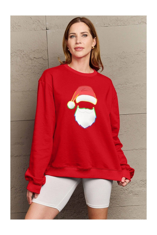 Simply Love Full Size Rainbow Santa Graphic Round Neck Sweatshirt