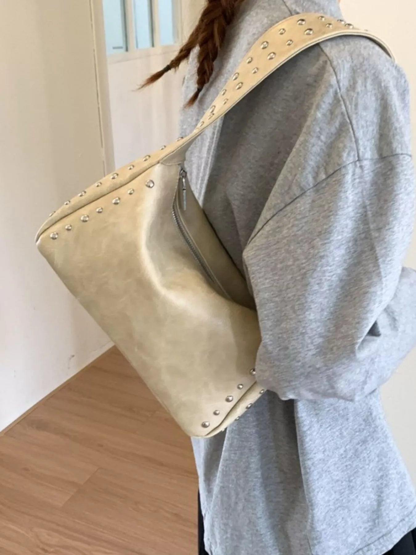 Studded Accent Shoulder Bag nicholesgifts