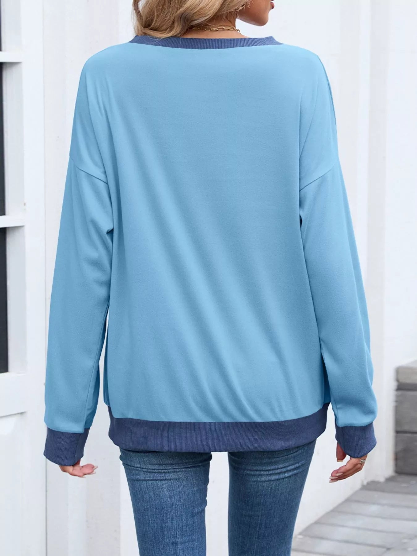 Contrast Trim Long Sleeve Sweatshirt Trendsi