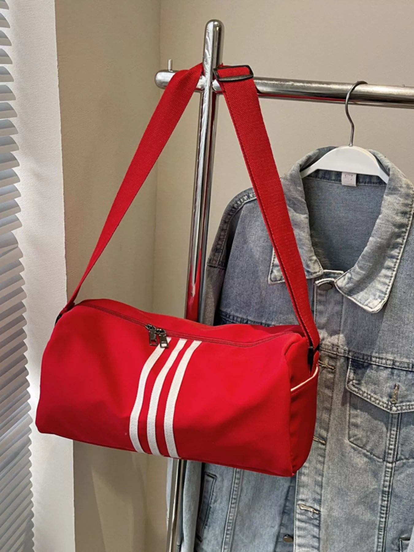 Striped Adjustable Strap Duffel Bag nicholesgifts