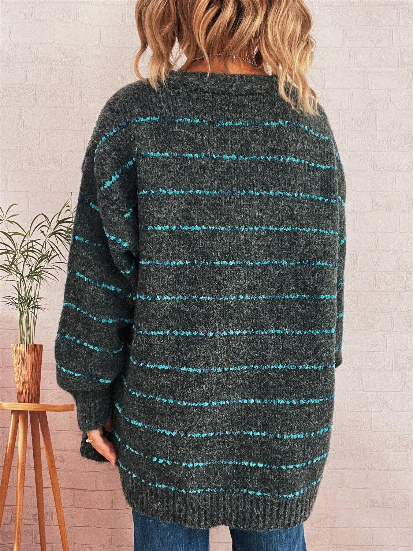 Striped Button-Up Cardigan with V-Neck Design