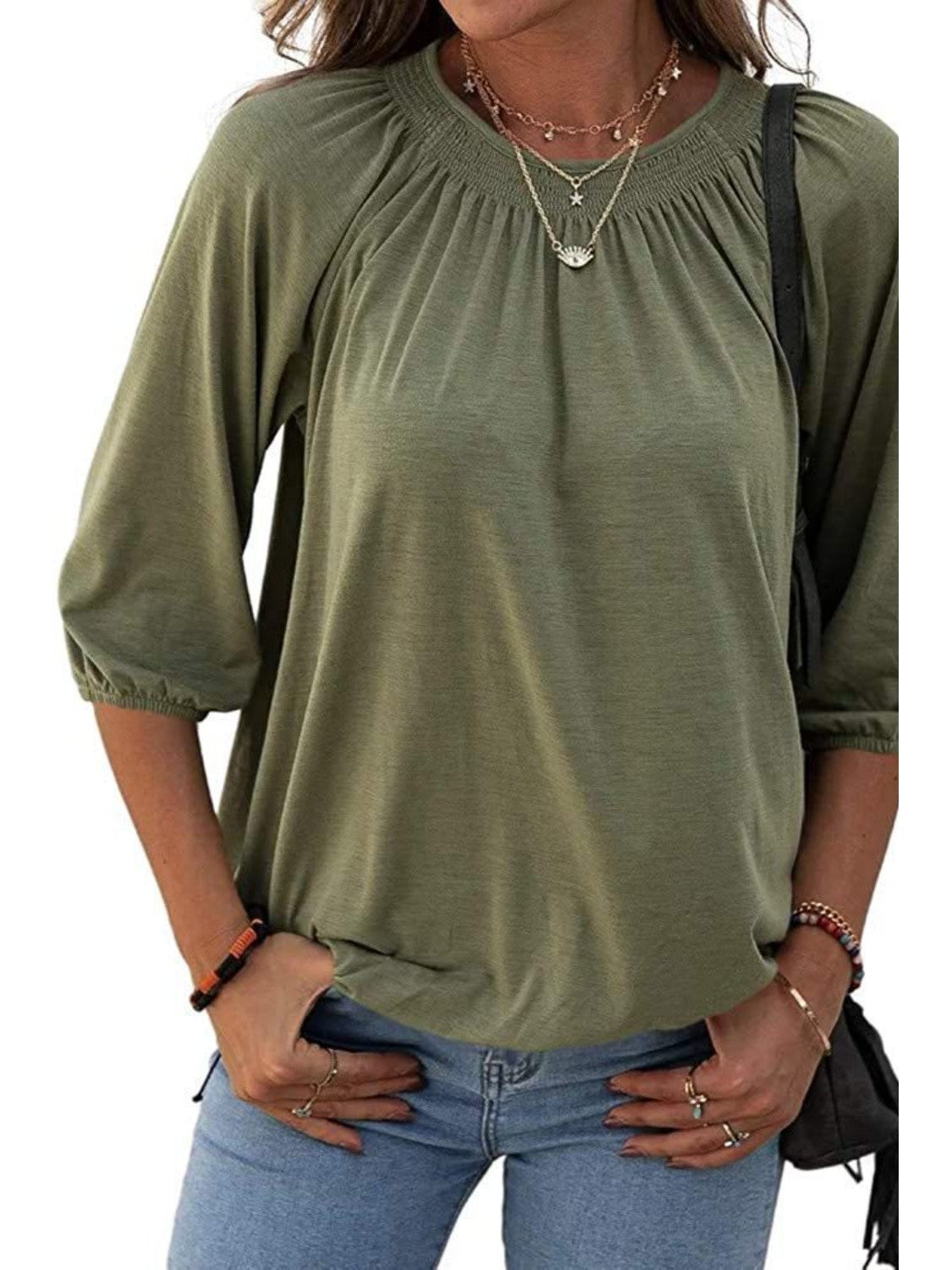 Gathered Detail Round Neck T-Shirt