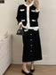 Contrast Trim Jacket and Skirts Sweater Set nicholesgifts