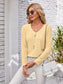 Decorative Button Openwork V-Neck T-Shirt nicholesgifts