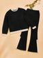 Contrast Round Neck Long Sleeve Top and Bootcut Pants Set nicholesgifts