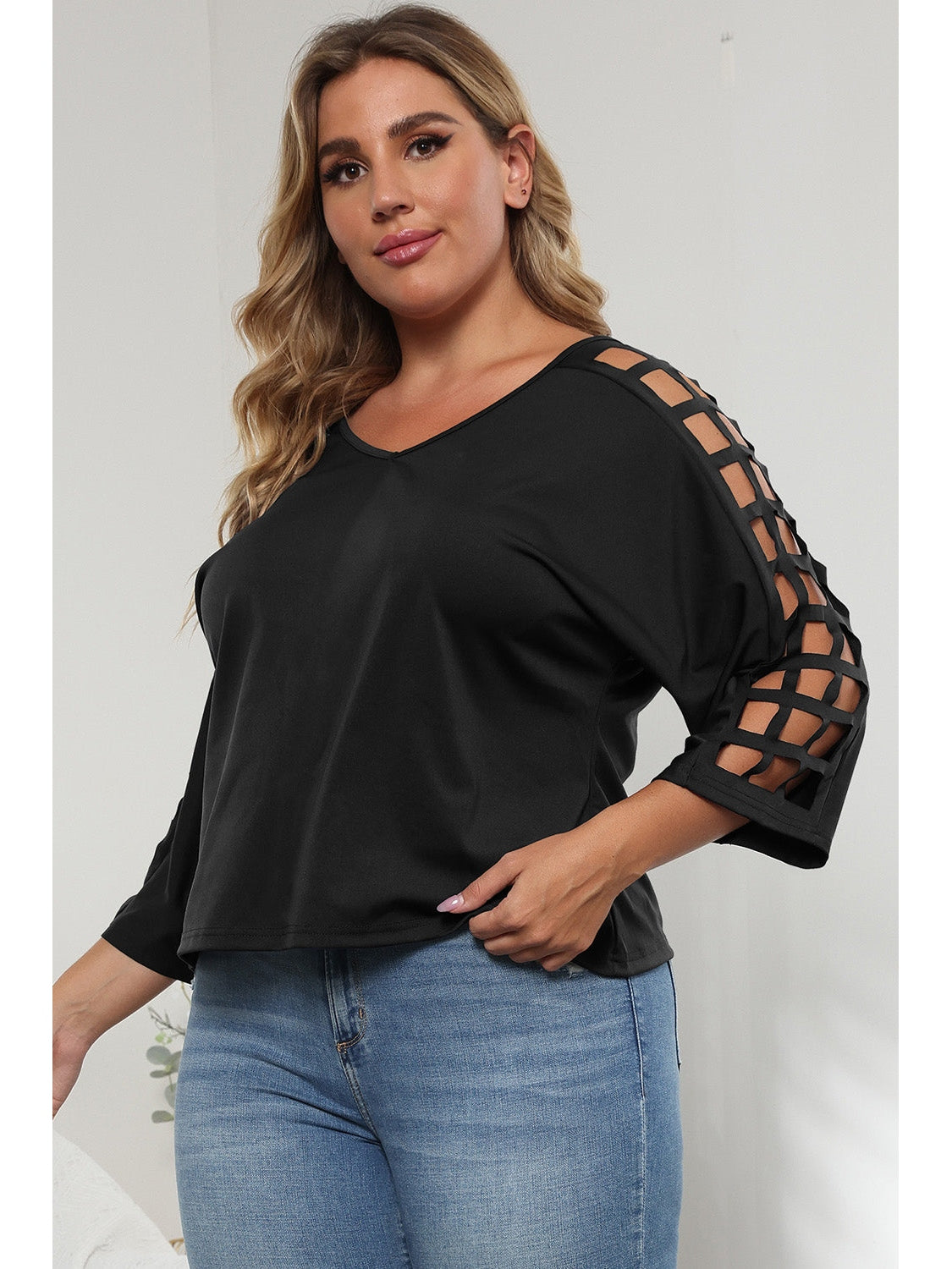 3/4 Sleeve Cutout Detail Top nicholesgifts