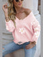 Flower Distressed Long Sleeve Sweater Trendsi