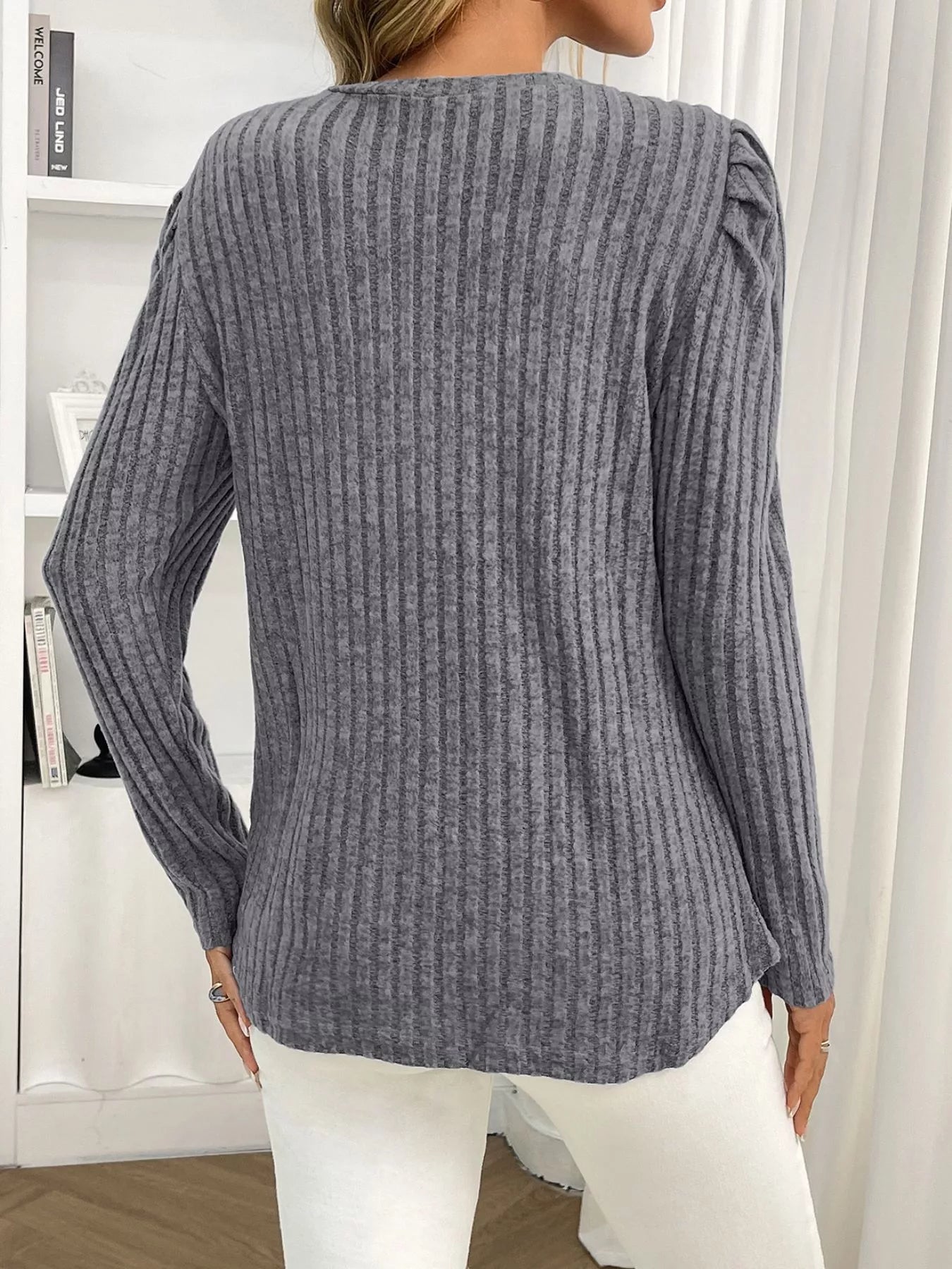 Round Neck Puff Sleeve T-Shirt Trendsi